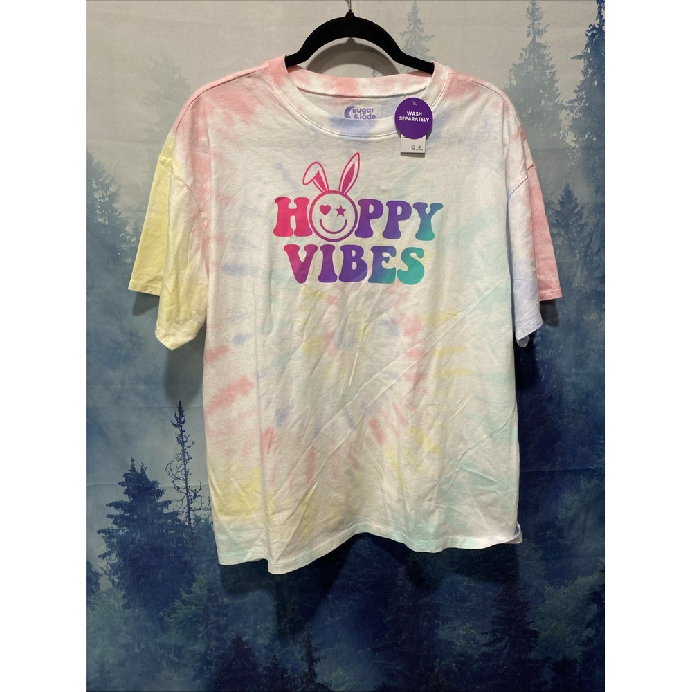 Sugar & Jade Tie Dye Hoppy Vibes Bunny Easter‎ Shirt Youth XL 16/18